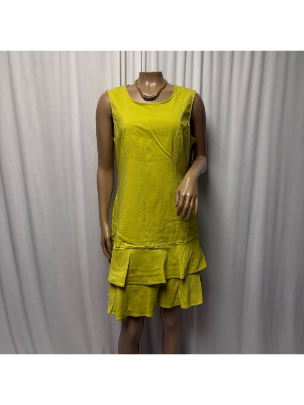 Nina Leonard Dress Size Medium Chartreuse Sleeveless Ruffle Hem Stretch NEW